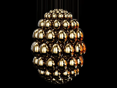 Golden Spherical Chandelier Composed of Multiple Small Spheres with Metallic Luster 3d model