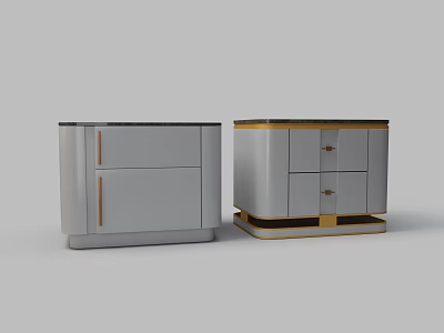 Modern Gray Bedside Tables With Gold Accents And Drawer Storage For Bedroom 3d model