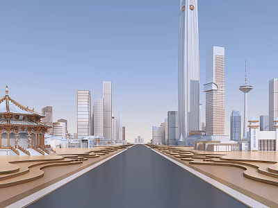 Wide Municipal Road In Urban Area With Skyscrapers Traditional Architecture And Symmetrical Landscaping 3d model