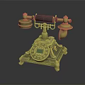 Vintage Brass Telephone with Rotary Dial Ornate Base and Classic Communication Design Elements in Digital Collection