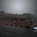 Vintage Dark Colored Steam Train Model With Red Wheels Front Snow Plow And Mechanical Details