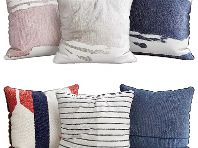 Stylish Decorative Pillows with Pink White Navy Red Striped and Textured Patterns for Home Decor 3d model