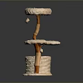 Cozy Cat Tree With Multiple Plush Platforms Wooden Posts And Hiding Hole 3d model