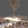 Park Landscape With Square Stone Platform Green Trees And Neat Shrubs Layout 3d model