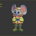 Cute Cartoon Mouse With Big Ears Wearing Yellow Hoodie Pink Pants And Shoes Holding Fruit