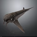 3D Character Design of Metallic Fish Creature With Slender Body And Large Eyes