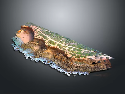 Stunning Coastal Cliff Landscape with Green Vegetation Winding Path and Ocean Waves along Rocky Shore 3d model