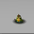 Cute Cartoon Bird With Green Feathers Yellow Belly Blue Claws And Big Eyes