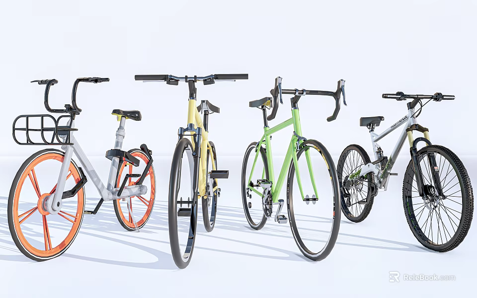 Modern Bicycles in Assorted Colors with Different Styles and Features 3d model