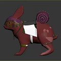 Pink Rabbit Figurine Adorned With Rolled Purple Cloth On Back Green Straps And White Cloth