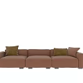 Comfortable Brown Three Seater Sofa With Golden Decorative Pillows Modern Design 3d model