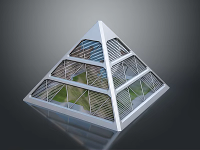 Natural Scenic View Reflected in Pyramid Shaped Glass Structure With Metal Frame 3d model