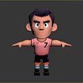 Cartoon Style Man With Purple Hair Pink Vest Number 7 Black Shorts Arms Outstretched