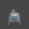 Vintage Blue And White Tracked Vehicle With Roof Cargo Wheels And Gear