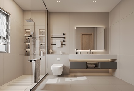 Modern room with four bathrooms 3d model