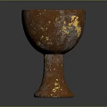 Decorative Rusted Ceramic Goblet With Golden Spots And Orange Interior On Dark Background 3d model