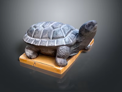 Turtle Shaped Decorative Ornament Set With Textured Shell And Wooden Base 3d model