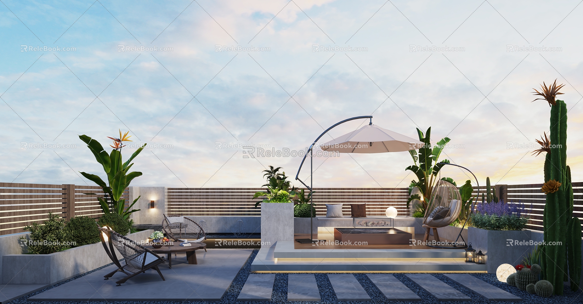 Modern Garden Terrace Garden 3d model