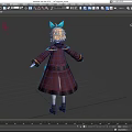 Game Movie Character With Blonde Hair Blue Bow Dark Coat White Stockings And Black Boots