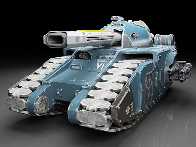 Futuristic Blue Tank With Heavy Tracks Large Cannon And Mechanical Details 3d model