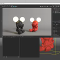Black and Red Cartoon Table Lamps with Big Round Ears Shiny Glossy Seated Figurine Design