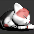 Decorative Cat Figurine Furniture Piece With Red Black White Glossy Ceramic Design