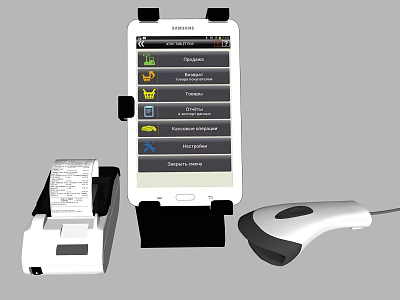 Business Equipment Setup With Samsung Device Thermal Printer And Barcode Scanner For Electronic Journal Management 3d model