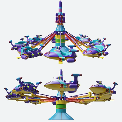 Colorful Rotating Amusement Rides With Airplane Shaped Seats For Kids Playground Fun 3d model