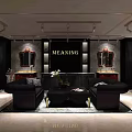 MEANING Modern Furniture Showroom With Black Sofas Red Framed Mirrors Coffee Table And Cabinets