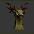 Game Movie Character Dragon Head 3D Model With Yellow Body And Brown Antlers