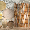 Bamboo Screen Wicker Plates And Ceramic Vases For Garden Decor With Dried Chili Corn