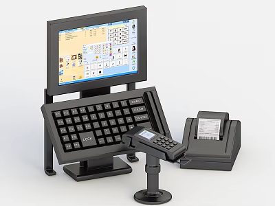 Commercial POS Equipment with Touchscreen Display Keyboard Barcode Scanner and Receipt Printer 3d model