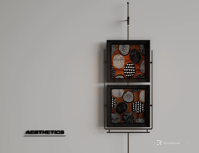 Wall Mounted Abstract Aesthetic Oil Paintings In Square Frames With Circular Patterns 3d model