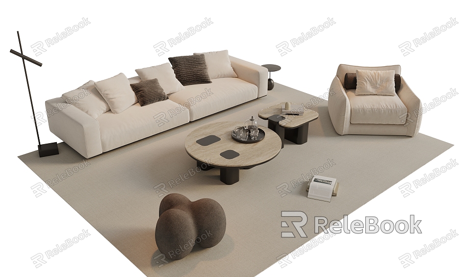 Modern Sofa Coffee Table Combination Decorations Ornaments Single Casual Chair Multi-person Sofa Side Carpet model