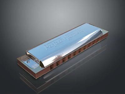 Classic Silver Pocket Harmonica With Metal Body And Portable Design For Music Enthusiasts 3d model