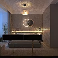 Modern Double Bed with White Pillows and Gray Blanket in Bedroom with City View Window and Round Decor Lamp