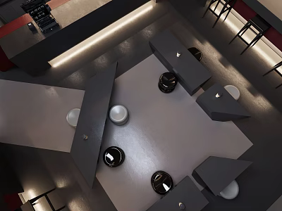 Modern Café Interior Design With Tables Chairs Pendant Lighting And Bar Counter 3d model