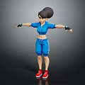 3D Girl Character In Blue Sportswear With Red Sneakers High Ponytail And Outstretched Arms