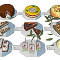 Assorted Delicious Cakes and Pastries with Leaf Decorations Slices and Whole Pieces