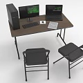 Home Office Desk with Desktop Computer Monitor Laptop Keyboard Mouse Notebook and Chairs