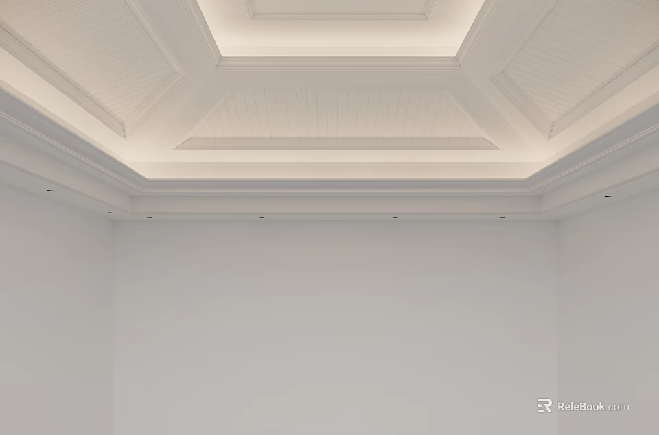 Modern White Interior Ceiling Design with Layered Panels and Recessed Lighting 3d model 