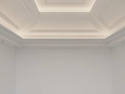 Modern White Interior Ceiling Design with Layered Panels and Recessed Lighting 3d model