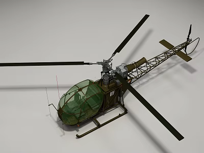 Detailed Green Canopy Helicopter Model With Rotor Blades And Metal Structure 3d model
