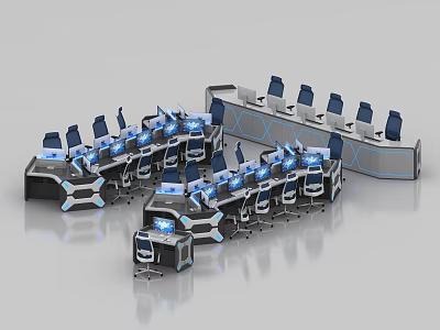 Modern Monitoring Room Setup With Control Consoles Digital Screens And Ergonomic Seats 3d model