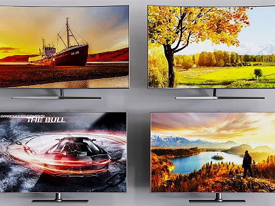 Slim Modern 4K UHD TV Displaying Sunset Autumn Racing and Lake Scenic Views 3d model