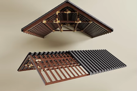 Chinese-style suspended ceiling, slope top, herringframe, suspended ceiling, wooden frame, suspended ceiling, wooden beam, suspended ceiling, slope top 3d model