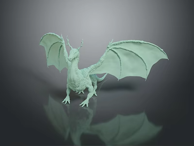 Winged Mythical Dragon Game Movie Character Light Green 3D Model With Reflective Surface 3d model