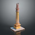 Scenic View of Ancient Multi tiered Tower Featuring Yellow Red Facade Decorative Top Square Base