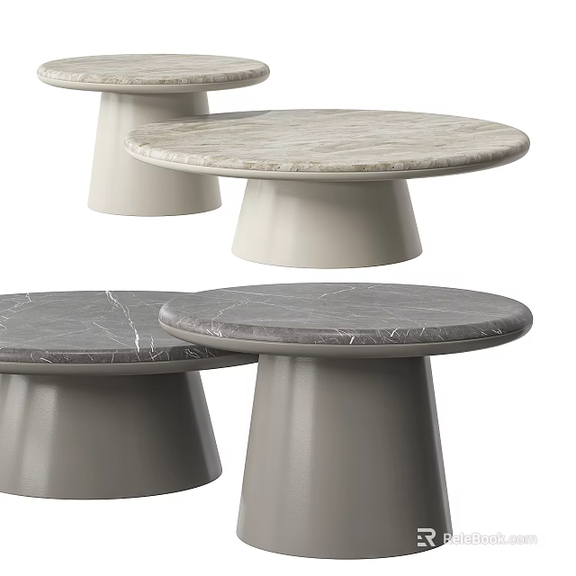 Modern Round Coffee Tables With Sleek Marble Tops And Stylish Gray White Bases 3d model 