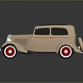 Classic Vintage Car With Golden Body Black Roof And Red Rims White Wall Tires